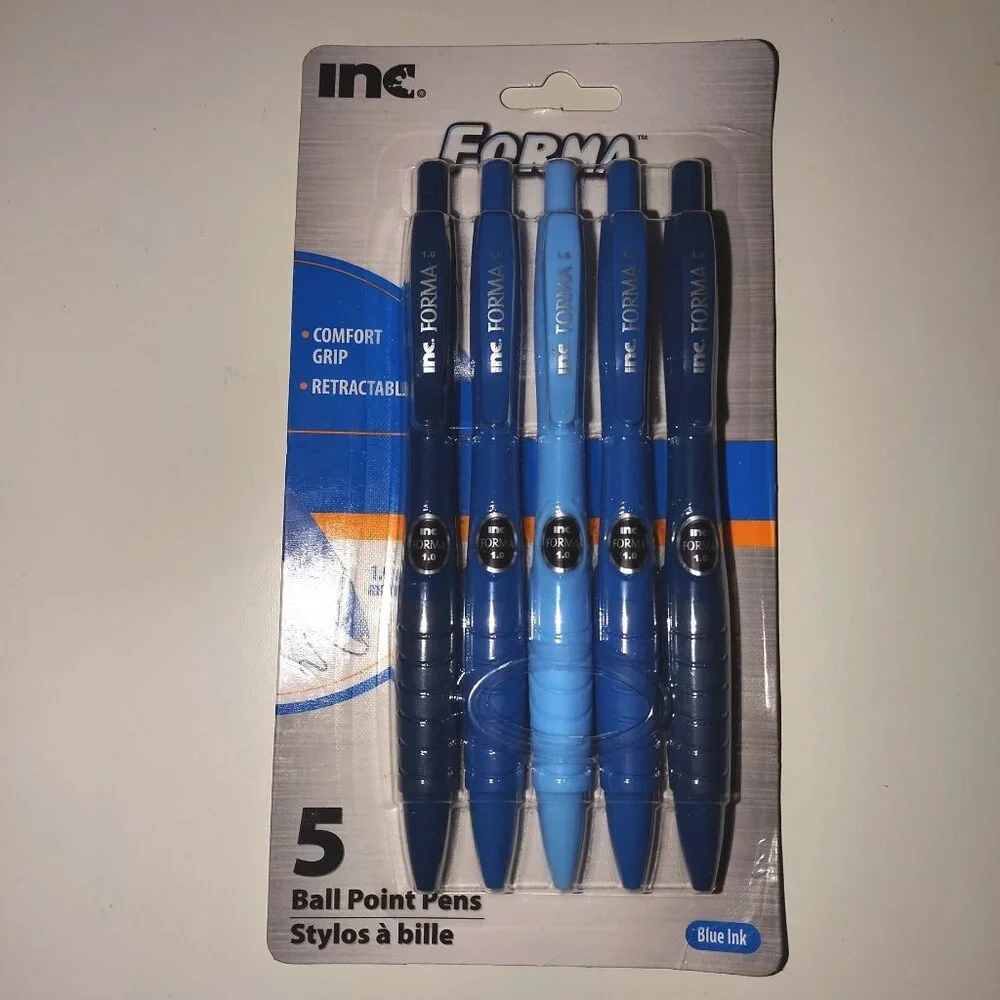 Forma™ Comfort Grip Retractable Ball Point Pens Blue  Ink-ONE PACK OF 5-NEW